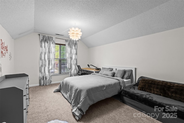 512 Red Oak Ct, Tega Cay, SC 29708 - bedroom featuring carpet, lofted ceiling, a textured ceiling, and visible vents