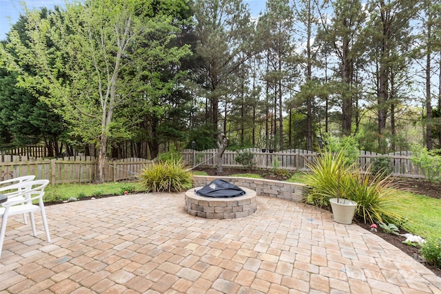 512 Red Oak Ct, Tega Cay, SC 29708 - view of patio / terrace featuring a fenced backyard and a fire pit