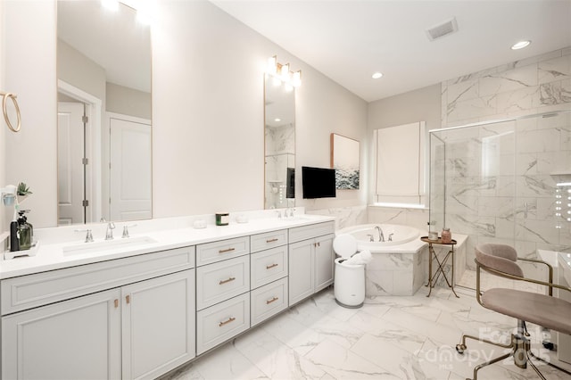 2332 Paddlers Cove Dr, Lake Wylie, SC 29710 - full bath with a sink, a marble finish shower, marble finish floor, and double vanity