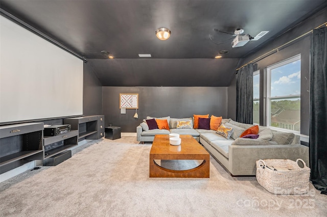 2332 Paddlers Cove Dr, Lake Wylie, SC 29710 - cinema featuring carpet flooring, baseboards, and vaulted ceiling
