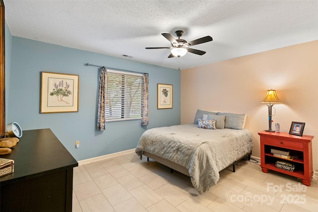 407 Sweeten Way, Asheville, NC 28803 - bedroom featuring baseboards, a textured ceiling, visible vents, and ceiling fan