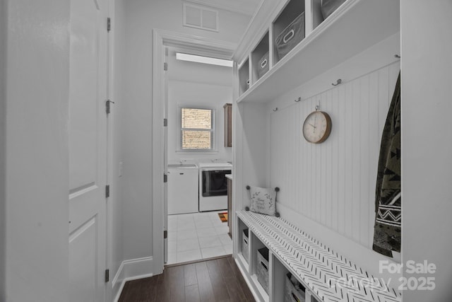 10904 Kilkenny Dr, Matthews, NC 28105 - mudroom with independent washer and dryer and dark wood-type flooring