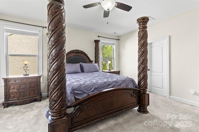 bedroom with carpet, baseboards, and ceiling fan