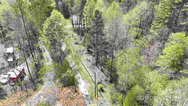 birds eye view of property featuring a view of trees