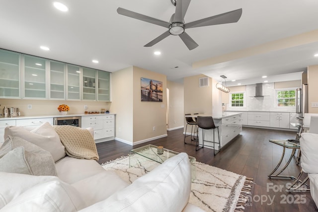 8308 Knights Bridge Rd, Charlotte, NC 28210 - living room featuring visible vents, recessed lighting, and dark wood-style floors