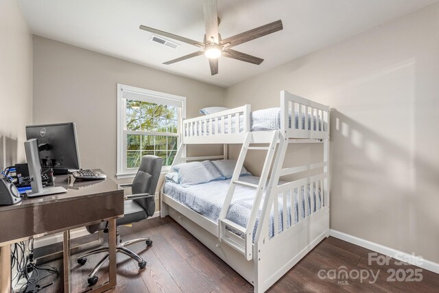 8308 Knights Bridge Rd, Charlotte, NC 28210 - bedroom featuring baseboards, a ceiling fan, wood finished floors, and visible vents