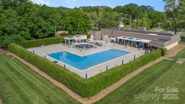 8308 Knights Bridge Rd, Charlotte, NC 28210 - pool featuring a yard, a pergola, fence, and a patio area
