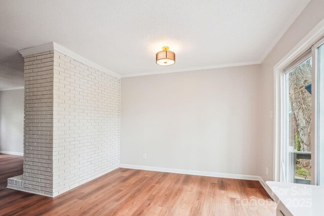 empty room featuring ornamental molding, light wood-style floors, and a wealth of natural light