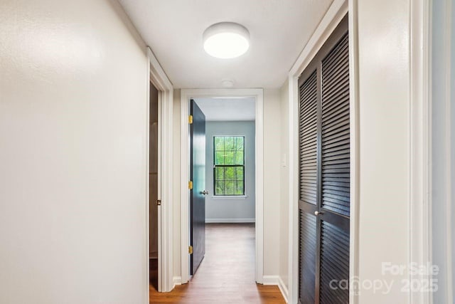 hall featuring baseboards and wood finished floors