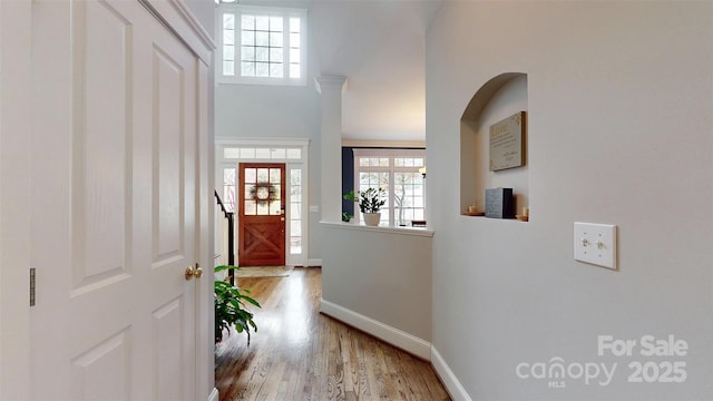 6108 Mcilwaine Rd, Huntersville, NC 28078 - entryway with wood finished floors, a wealth of natural light, and baseboards