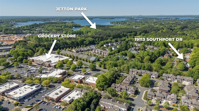 19113 Southport Dr, Cornelius, NC 28031 - aerial view with a water view, a residential view, and a wooded view