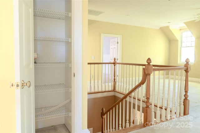 19113 Southport Dr, Cornelius, NC 28031 - interior space featuring baseboards, an upstairs landing, visible vents, and carpet