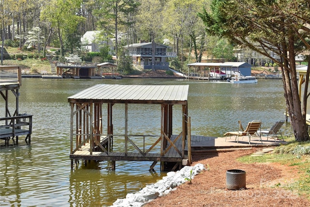 view of dock with a water view