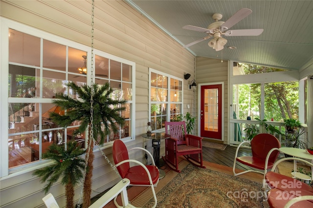 206 Coburn Ct, Fort Mill, SC 29715 - sunroom / solarium with ceiling fan, vaulted ceiling, and plenty of natural light