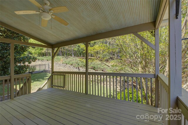 14103 Grand Traverse Dr, Charlotte, NC 28278 - wooden terrace featuring ceiling fan