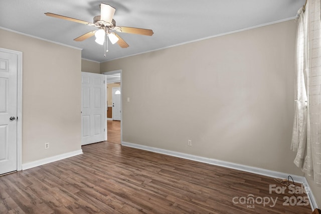 394 Efird St, Gastonia, NC 28054 - unfurnished bedroom with baseboards, a ceiling fan, wood finished floors, and ornamental molding