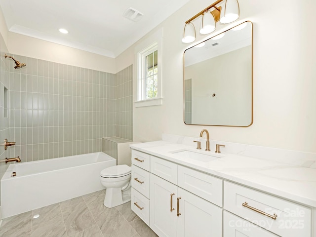 2909 Hanson Dr, Charlotte, NC 28207 - full bathroom with vanity, visible vents, bathtub / shower combination, and toilet