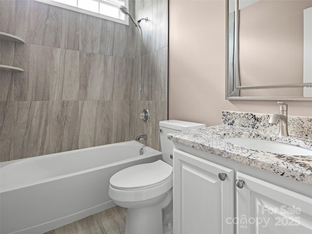 135 S Sunberry Trl, Fletcher, NC 28732 - bathroom featuring toilet, shower / bath combination, wood finished floors, and vanity