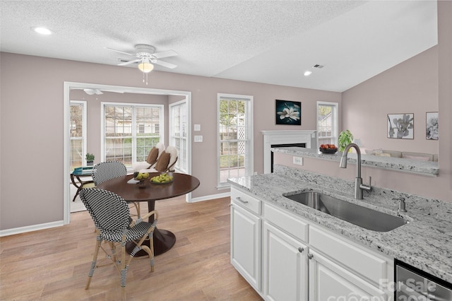 135 S Sunberry Trl, Fletcher, NC 28732 - kitchen with light wood-style floors, a sink, a ceiling fan, and baseboards