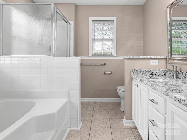135 S Sunberry Trl, Fletcher, NC 28732 - full bath with a bath, baseboards, vanity, tile patterned floors, and a stall shower