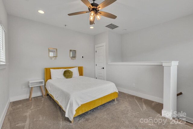 648 W End Dr, Charlotte, NC 28208 - bedroom with carpet, recessed lighting, baseboards, and ceiling fan