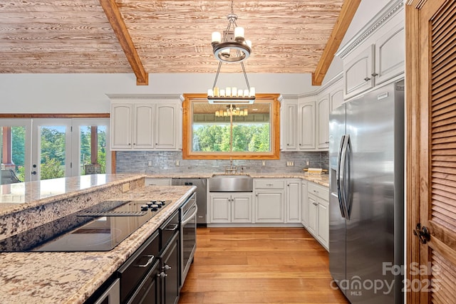 5546/5510 Hoodtown Rd, Sharon, SC 29742 - kitchen featuring a sink, a chandelier, wooden ceiling, and appliances with stainless steel finishes