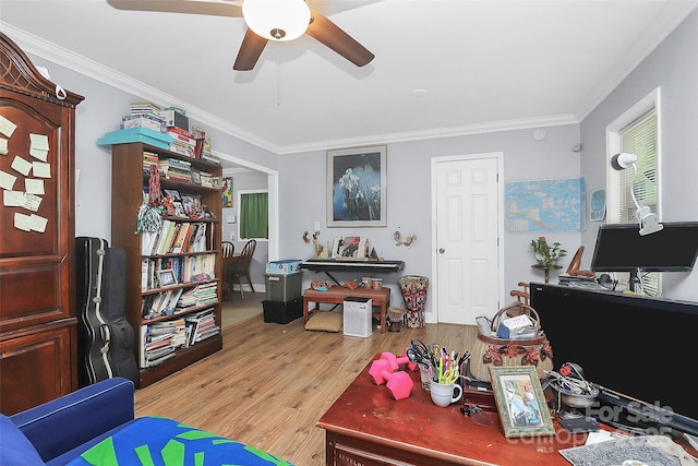 8301 Washington Blvd, Charlotte, NC 28262 - interior space featuring a ceiling fan, ornamental molding, and wood finished floors