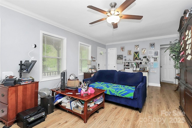 8301 Washington Blvd, Charlotte, NC 28262 - living area with wood finished floors, ornamental molding, and ceiling fan