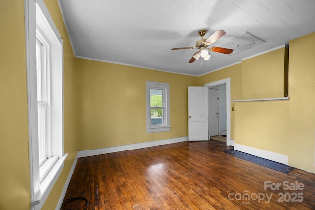 67 Montana Ave, Asheville, NC 28806 - spare room featuring ceiling fan, baseboards, ornamental molding, and wood finished floors