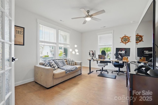 4120 Spring Cove Way, Belmont, NC 28012 - office space featuring ceiling fan, baseboards, visible vents, and light wood-style flooring
