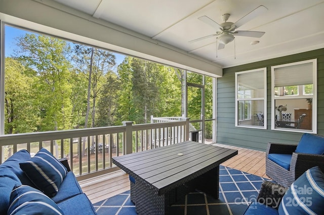 4120 Spring Cove Way, Belmont, NC 28012 - sunroom featuring ceiling fan, a healthy amount of sunlight, and outdoor dining area