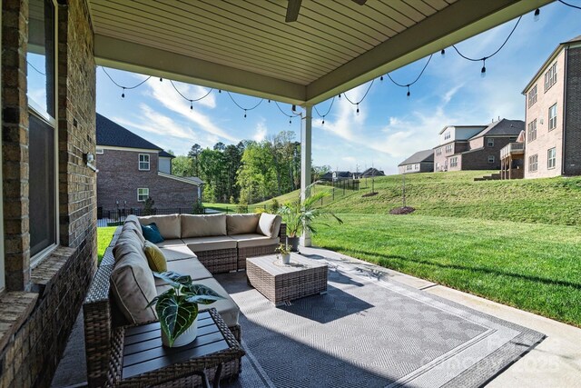 8313 Balcony Bridge Rd, Huntersville, NC 28078 - view of patio / terrace with outdoor lounge area and a ceiling fan