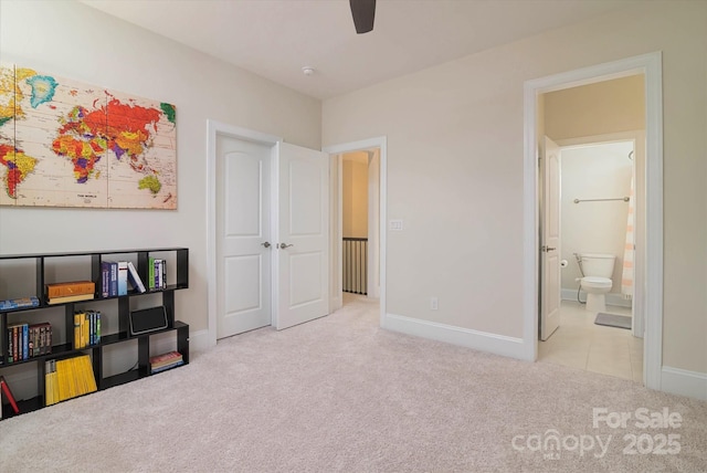 8313 Balcony Bridge Rd, Huntersville, NC 28078 - unfurnished bedroom with carpet flooring, baseboards, ensuite bath, and ceiling fan