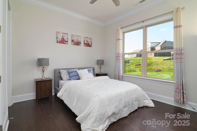 8313 Balcony Bridge Rd, Huntersville, NC 28078 - bedroom with ornamental molding, baseboards, wood finished floors, and a ceiling fan