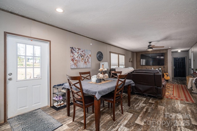 980 Lakeland Ave, Lincolnton, NC 28092 - dining room with wood finished floors, ceiling fan, ornamental molding, and a textured ceiling