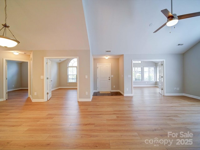 4754 Polo Gate Blvd, Charlotte, NC 28216 - unfurnished living room with a wealth of natural light, visible vents, light wood-style floors, and a ceiling fan