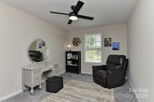 15035 Ockeechobee Ct, Mint Hill, NC 28227 - living area with baseboards, a ceiling fan, and light carpet