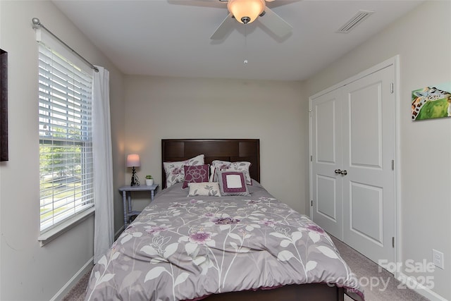 15035 Ockeechobee Ct, Mint Hill, NC 28227 - bedroom featuring visible vents, ceiling fan, carpet floors, and baseboards