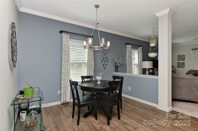 15035 Ockeechobee Ct, Mint Hill, NC 28227 - dining space featuring ornamental molding, a wealth of natural light, wood finished floors, and baseboards