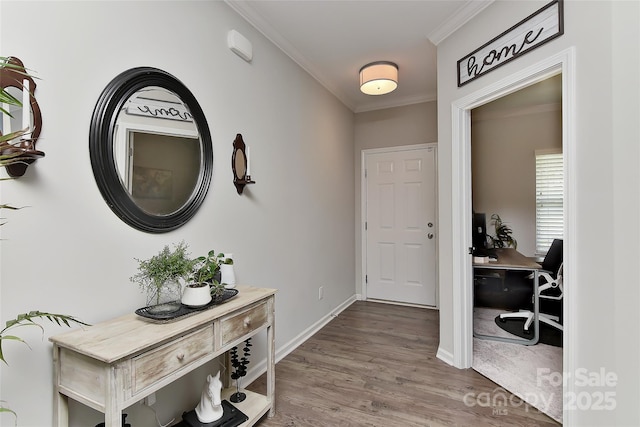 15035 Ockeechobee Ct, Mint Hill, NC 28227 - entryway featuring crown molding, wood finished floors, and baseboards