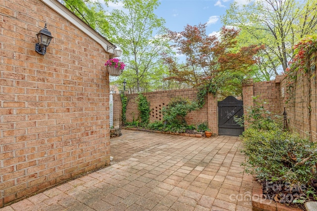 view of patio featuring a gate and fence private yard