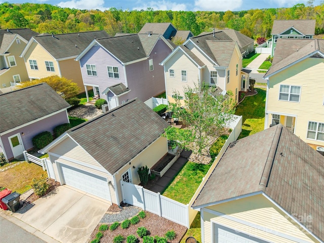 birds eye view of property with a residential view