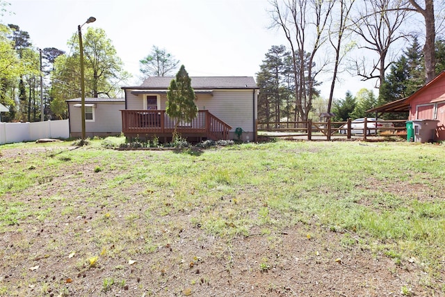 view of yard featuring a fenced backyard and a deck