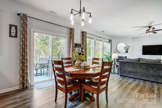 517 Bertram Rd, Fort Mill, SC 29708 - dining room featuring visible vents, ceiling fan, and wood finished floors