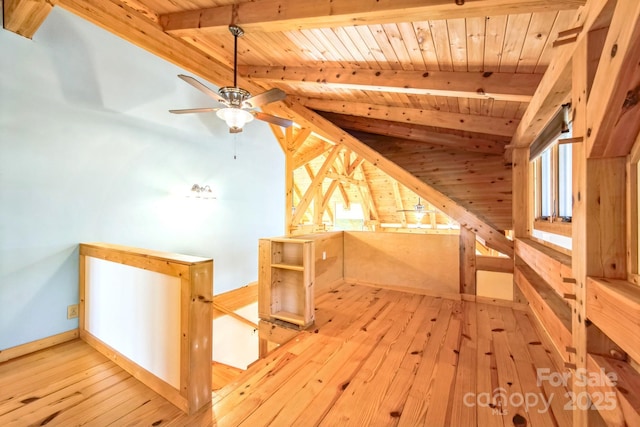 35 Great Aspen Way, Black Mountain, NC 28711 - additional living space featuring a wooden ceiling with exposed beams, light wood finished floors, and ceiling fan