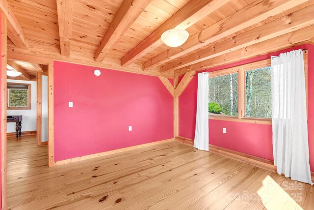 35 Great Aspen Way, Black Mountain, NC 28711 - unfurnished room with wood finished floors, healthy amount of natural light, and a wooden ceiling with exposed beams