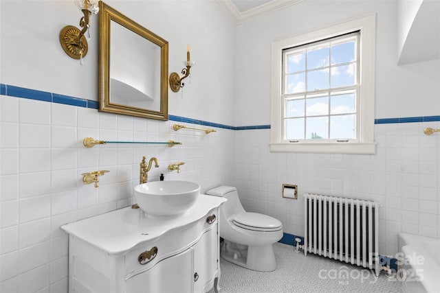 1233 General Hoke Dr, Lincolnton, NC 28092 - full bathroom featuring radiator, ornamental molding, wainscoting, tile walls, and tile patterned floors