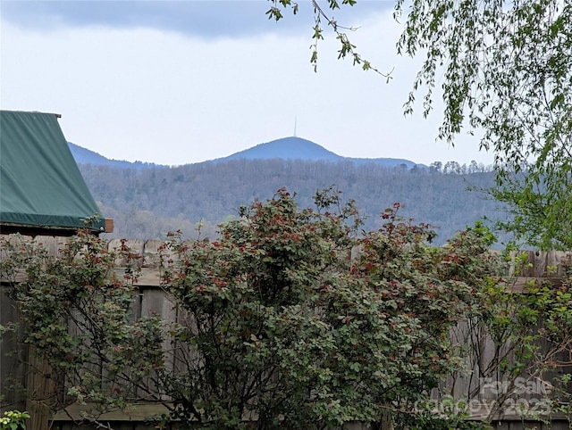 mountain view with a wooded view