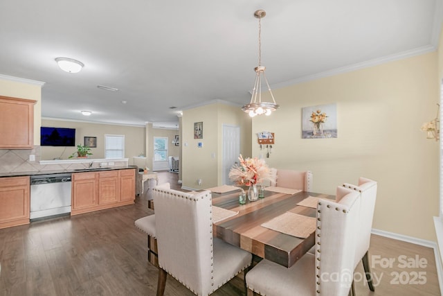 1219 Century Dr, Clover, SC 29710 - dining space featuring crown molding, dark wood finished floors, and baseboards