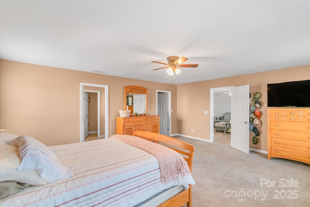 1219 Century Dr, Clover, SC 29710 - bedroom with baseboards, light colored carpet, and ceiling fan